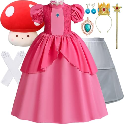 LAND BABEE Princess Dresses for Girls Little Kids, Princess Costume Cosplay Birthday Halloween Party Dress Up Accessories Crown and Earrings (5-6 Years)