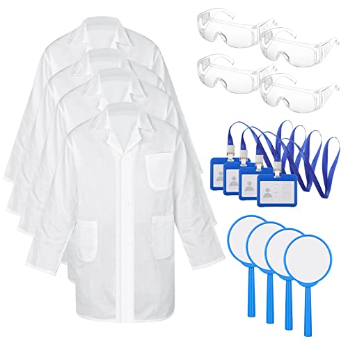 16 Pcs Lab Coat for Kids Scientist Lab Coat Costume Kit with Glasses ID Card for Science Projects and Experiments Costume (Medium)