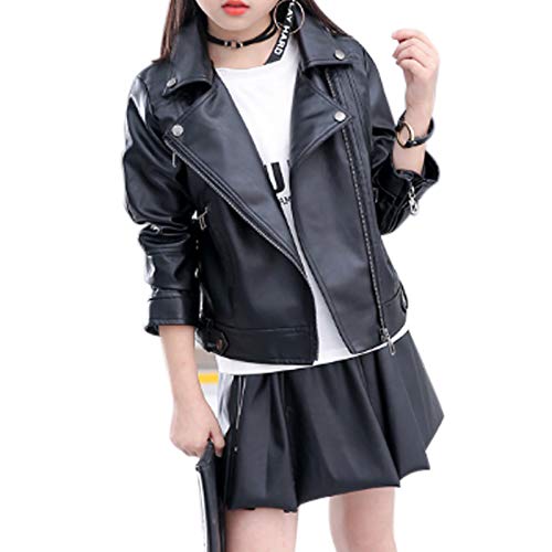 Elife Girls Fashion PU Leather Motorcycle Jacket Children's Outerwear Slim Coat Black 11-12Y …