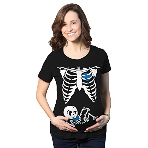 Crazy Dog Womens Maternity Skeleton Halloween Novelty T Shirts Soft Comfortable Funny Shirts for Mothers to be Cute Pregnancy Announcement Halloween Costume Black M