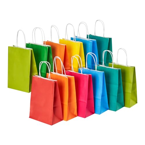 RACETOP 32 Pack Small Paper Gift Bags with Handles, 5.8'×3.2'×8.25' Kraft Paper Party Favor Bags Bulk for Kids Birthday, Baby Shower, Crafts, Wedding, Party Supplies (8 Colors)