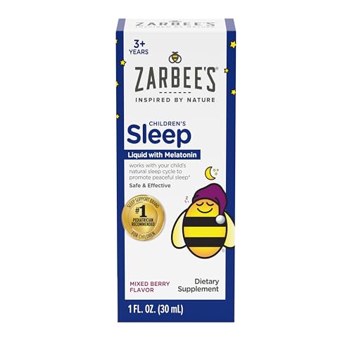 Zarbee's Kids Sleep Supplement Liquid with 1mg Melatonin; Drug-Free & Effective; Easy to Take Natural Berry Flavor for Children Ages 3 and Up; 1 Fl Oz Bottle