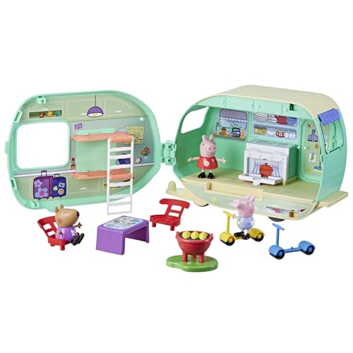 Peppa Pig Caravan Playset for Girls and Boys, 3 Figures, 6 Accessories, Preschool Toys, Kids Gifts, Ages 3+