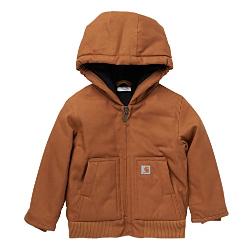 Carhartt Baby Boy's Insulated Hooded Canvas Zip-Up Jacket, Brown, 3T