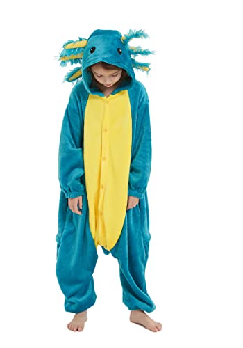 ATOZ Onesie for Kids, Animal Pajamas Halloween Cosplay Costume for Girls Boys, Axolotl 6-7Y