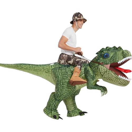 One Casa Inflatable Costume Dinosaur Riding T Rex Air Blow up Funny Party Halloween Costume for Adult