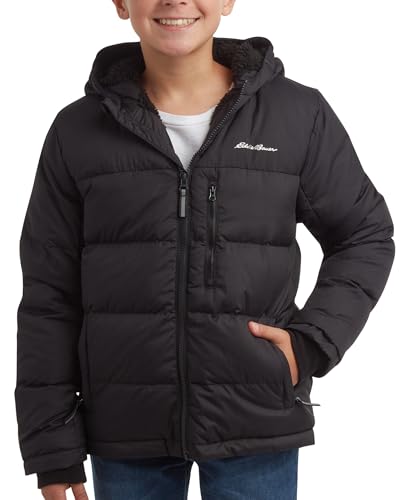 Eddie Bauer Boys' Winter Jacket - Heavyweight Quilted Down Jacket - Insulated Hooded Outerwear Coat for Boys (XS-XL), Size 14-16, Black