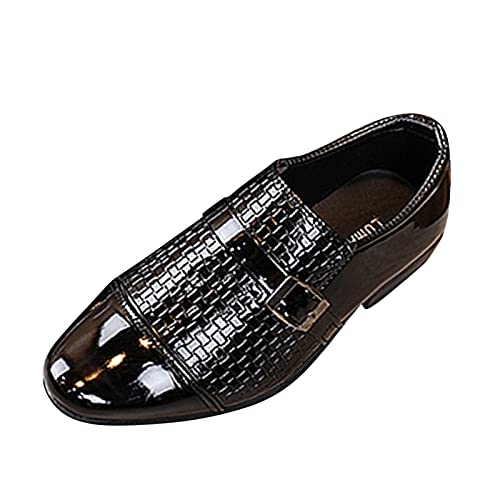 Boys Girls Dress Shoes, Solid Leather Loafer British Style Casual Formal Shoes for Toddler and Baby Performance Shoes Black, Big Kids 1.5