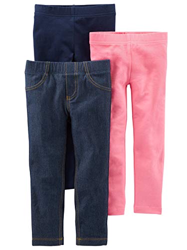 Simple Joys by Carter's Girls' 3-Pack Leggings, Navy/Pink/Denim, 4T