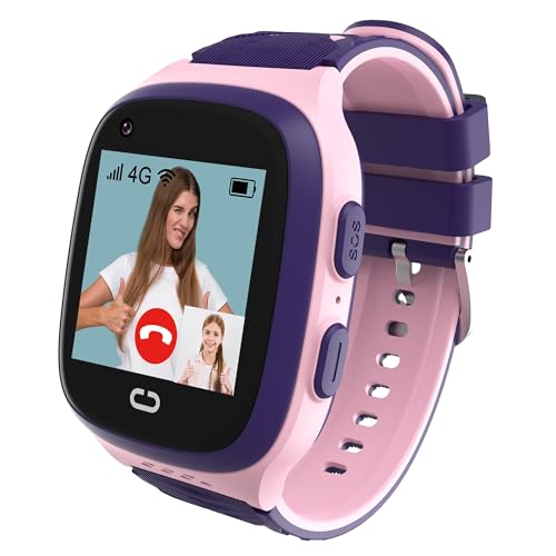 4G Kids Smart Watches Girls with GPS Tracker & Video Calling Kids Cell Phone Watch for Girls Age 5-12, One-Key SOS Call Voice Chat Camera Alarm Clock Touch Screen Smart GPS Tracker for Kids Gift(Pink)