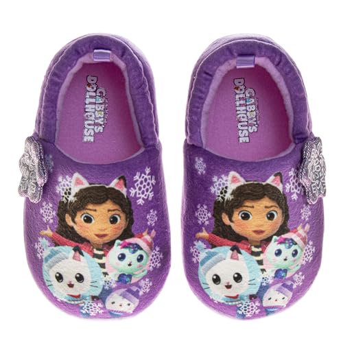 Gabby's Dollhouse slippers for Kids Girls - Gabbys indoor cute house shoes Lightweight Warm Comfort plush fuzzy kitty cat slipper - Purple (size 11-12 Little Kid)