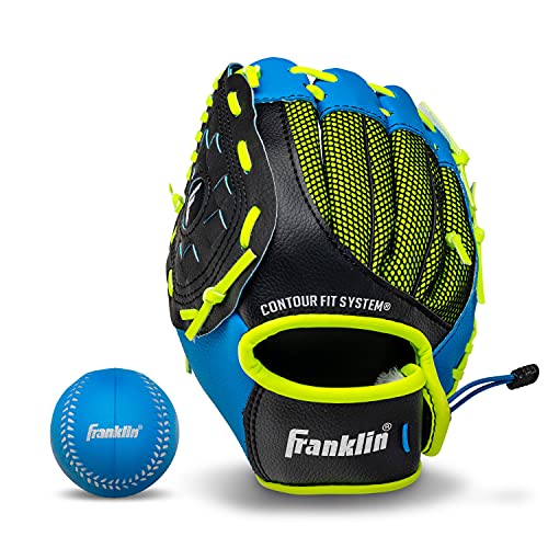 Franklin Sports Teeball/Baseball Glove - Left and Right Handed Youth Fielding Glove - Neo-Grip - Synthetic Leather - 9.0 Inch Left Hand Throw - Ready To Play Glove - Blue