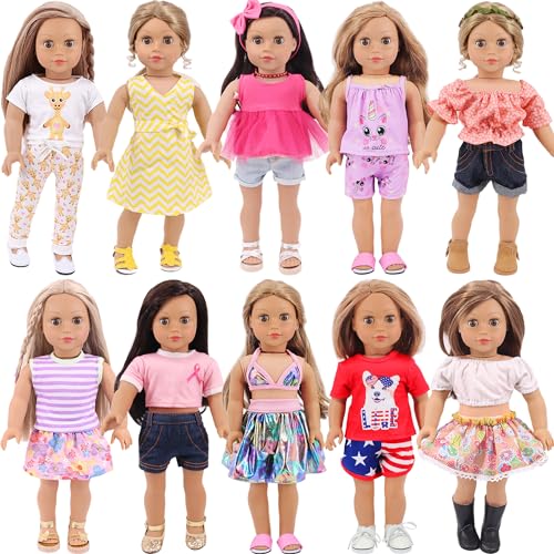 K.T. Fancy 10 Sets American 18 Inch Doll Clothes and Accessories Include Doll Clothing Dress Fit for 18 inch Dolls ( No Doll )