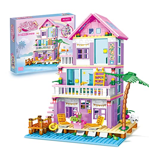 PUSITI Seaside Villa Building Set 573 Pieces Toys for Girls Building Blocks House Toys Beach Villa Construction Toys Holiday Cottage Building Bricks Toys for Girls Age 6+