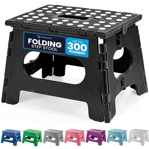 Handy Laundry - Folding Step Stool is Sturdy Enough to Support Adults and Safe Enough for Kids. Opens Easy with One Flip. Great for Kitchen, Bathroom or Bedroom (Black)