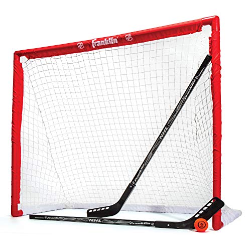 Franklin Sports NHL Youth Street Hockey Set - (2) Kids Junior Hockey Sticks, PVC Goal + Roller Hockey Ball Included - Indoor + Outdoor Net - 46', Red