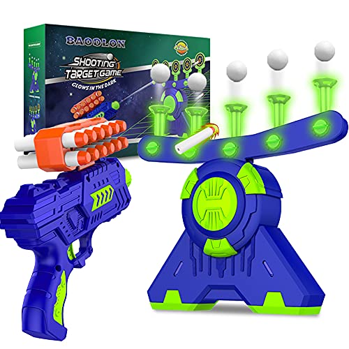 BAODLON Shooting Games Toy for Age 5, 6, 7, 8, 9, 10+ Years Old Kids, Boys - Glow in The Dark Floating Ball Target with Foam Dart Toy Gun, 10 Balls/5 Targets - Ideal Gift