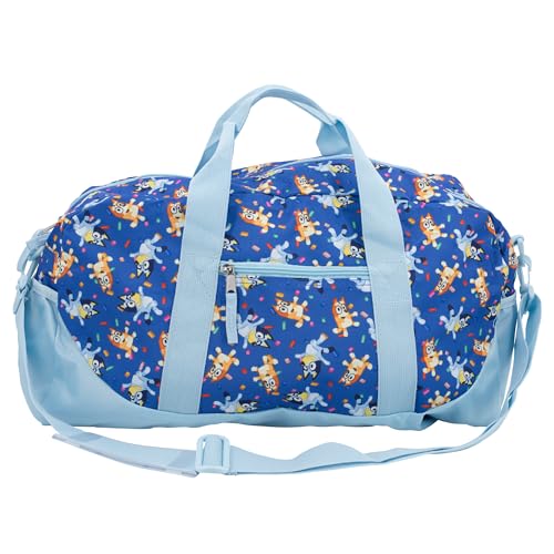 Bluey Duffle Bag, 16” Travel Sleepover Bag for Girls & Boys, Kids Weekender Bag, Blue