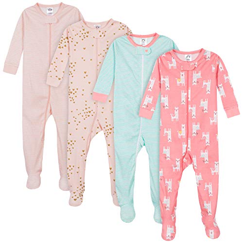 Gerber Baby Girls' 4-Pack Footed Pajamas, Love Llamas Pink, 18 Months