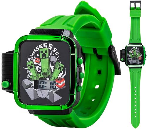 Accutime Minecraft Creeper Merch - Kids Digital Watch with LED Flashlight, Light Show, and Green Creeper Design - Officially Licensed Minecraft Toy Watch for Boys and Girls Ages 3+