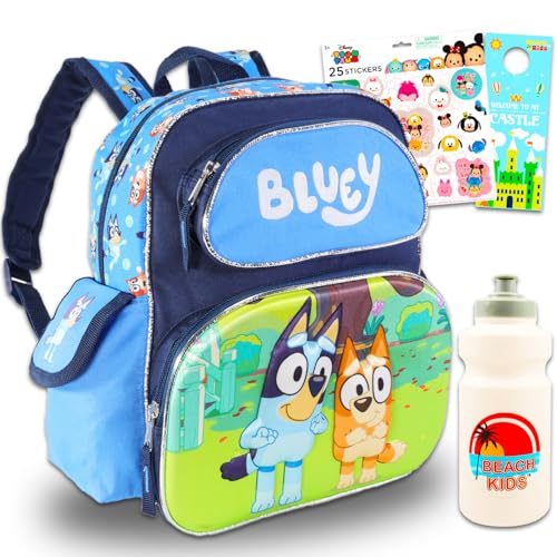 Bluey Mini Backpack for Boys, Girls - Bundle with 11' Bluey School Bag for Toddlers, Water Bottle, Stickers, More | Bluey Mini Backpack School Supplies for Kids