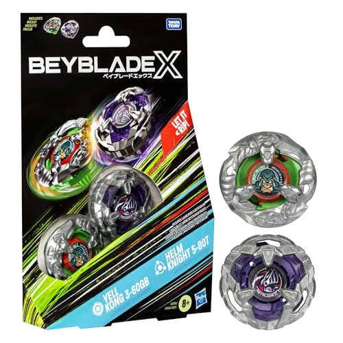 Beyblade X Yell Kong 3-60GB and Helm Knight 5-80T Dual Pack Set with 2 Right-Spinning Tops; Battling Top Toys for 8 Year Old Boys and Girls