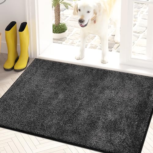 PURRUGS Dirt Trapper Door Mat 24' x 35.5', Non-Slip Machine Washable Entry Rug, Shoe Scraper, Dog Door Mat, Super Absorbent Welcome Mat for Front & Back Door, Muddy Shoes & Paws, Charcoal