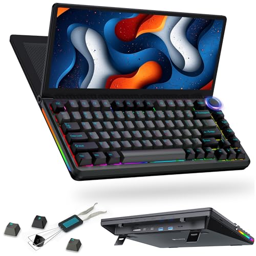 Kwumsy K3 Touchscreen Gaming Mechanical Keyboard - 82 Keys Portable USB Wired RGB LED Backlit N-Key Compact Keyboard, Keyboard With 13' Foldable 0-90 Degree Portable Screen, Plug and Play for Wins Mac