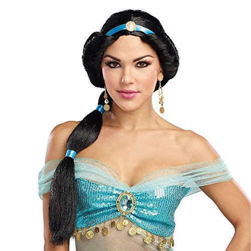 Dreamgirl Womens Arabian Jasmine Wig Costume, Adult Harem Princess Wig Halloween Costume Accessory - Standard Black