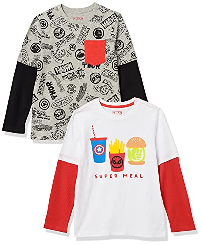 Amazon Essentials Disney | Marvel | Star Wars Toddler Boys' Long-Sleeve 2-in-1 T-Shirts (Previously Spotted Zebra), Pack of 2, Fun Food/Marvel, 3T