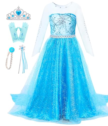 Girls Princess Elsa Dress Costume - Halloween Birthday Party Dress Up for Toddler Girl Kids 2t 3t 4t 5t 6t 7t 8t