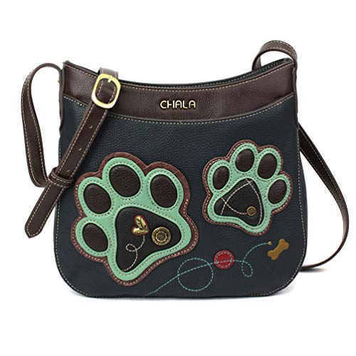 CHALA Crescent Crossbody Women Shoulder Purse with Adjustable Strap - Paw Print - navy