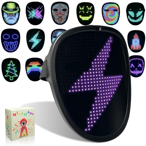 MOYACA Kids LED Mask with Gesture Sensing, Light up for Halloween Costume and Xmas Cosplay, Transforms Face with LED Lights, Perfect for Children Students Birthday Parties Masquerades