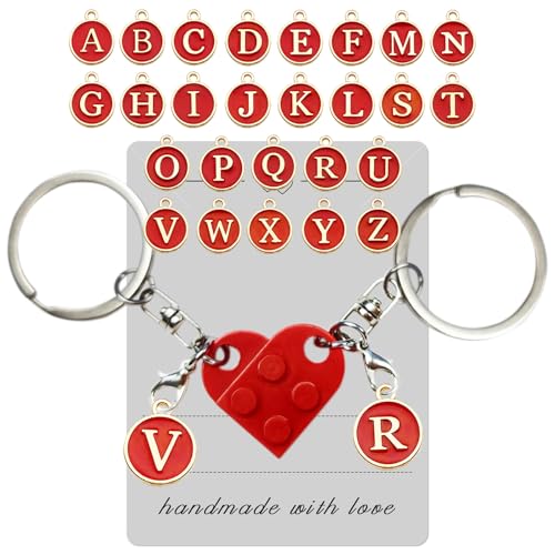 Smilelife Personalized Brick Matching Heart Keychains - Gifts for Mom, Dad, Couple, Boyfriend, Girlfriend, Lovers (Red)