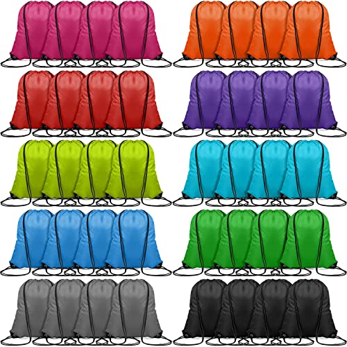 100 Pieces Drawstring Bag Gym Drawstring Backpacks Portable String Sack Bags Polyester Blank Cinch Drawstring Bags for Sports Travel Kids DIY Gift Storage Bag Set, 10 Colors