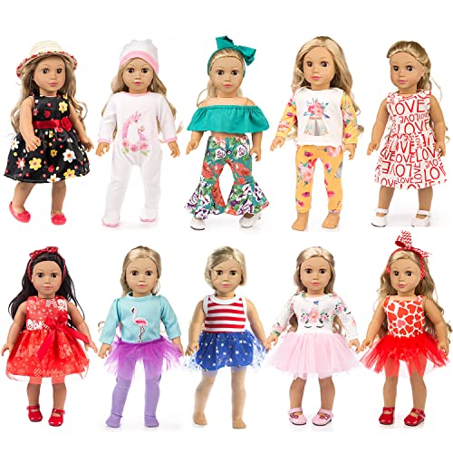 ZQDOLL 19 pcs American Doll Clothes Gift for 18 inch Doll Clothes and Accessories, Including 10 Complete Sets of Clothing