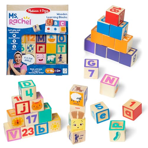 Ms. Rachel Melissa & Doug Letter, Number, and Game Wooden Learning Blocks with Activity Cards for Girls and Boys Toddlers Ages 18 Months+ - FSC-Certified