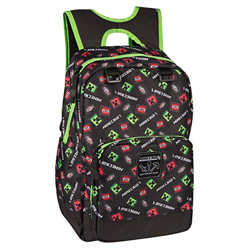 JINX Minecraft Scatter Creeper Kids School Backpack, Black, 17'