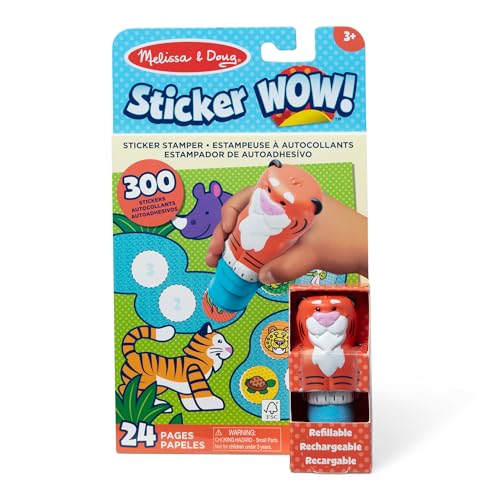 Melissa & Doug Sticker Wow!™ 24-Page Activity Pad and Sticker Stamper, 300 Stickers, Arts and Crafts Fidget Toy Collectible Character – Tiger Creative Play Travel Toy for Girls and Boys 3+