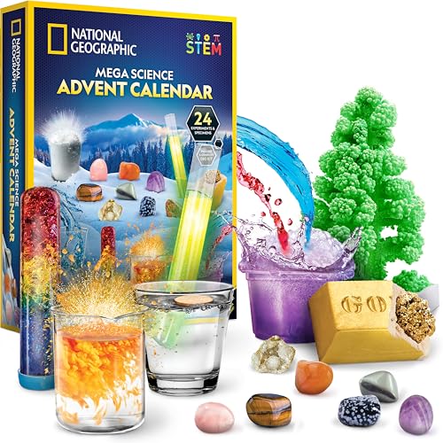 NATIONAL GEOGRAPHIC Science Kit & Rock Collection Advent Calendar 2024 – Jumbo Advent Calendar with 24 Days of Science Experiments, Gemstones & More for Kids, STEM Projects for Kids Ages 8-12