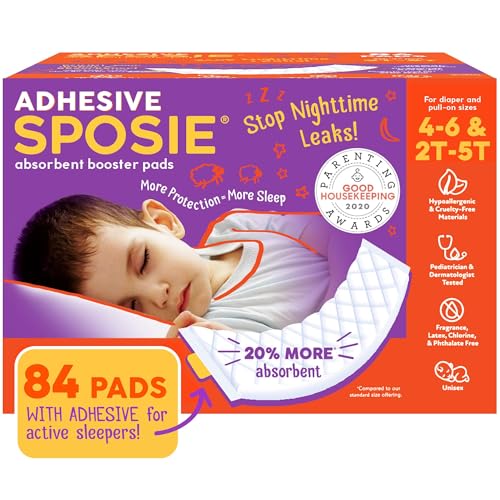 Sposie Diaper Booster Pads, Stop Leaks in Overnight Diapers, Nighttime Diapers, Baby Diapers, and Disposable Toddler Training Underwear Girls and Boys, Adhesive Diaper Pad, Size 5 Diapers and up