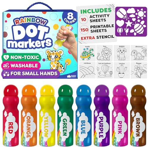 Dot Markers For Toddlers 1-3 - Dot Art Paints Washable For Kids - Includes Printed & PDF Coloring Sheets - Toddler Arts And Crafts - Preschool Learning Activities - Bingo Daubers For Toddlers 2-4