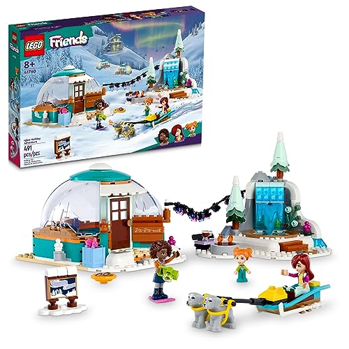 LEGO Friends Igloo Holiday Adventure 41760 Building Toy Set for Ages 8+, with 3 Dolls, 2 Dog Characters, A Winter Themed Gift for Kids 8-10 Who Love Snowy Adventures, Dog Sledding and Pretend Play