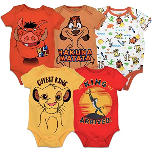 Disney Lion King Newborn Baby Boys 5 Pack Short Sleeve Bodysuits Lion King 3-6 Months