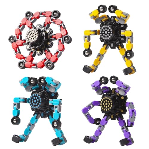 Gokeey Transformable Fidget Spinners 4 Pcs for Kids and Adults Stress Relief Sensory Toys for Boys and Girls Fingertip Gyros for ADHD Autism for Kids Gifts (Fidget Toy 4pc)