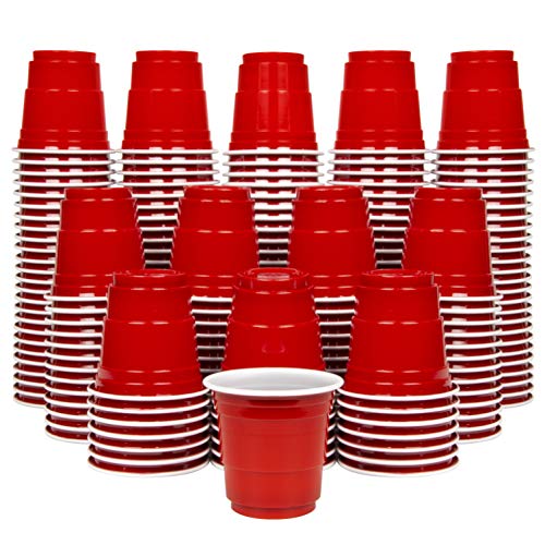 GoPong 2 oz Plastic Shot Cups - Pack of 200 Mini 2oz Party Cups, Red