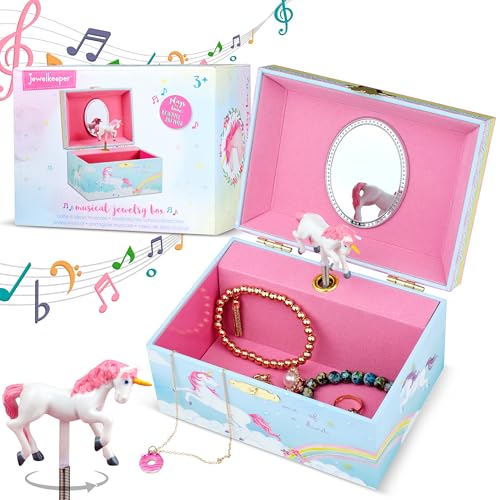 Jewelkeeper Girls Musical Jewelry Storage Box with Spinning Unicorn | Rainbow Design, The Beautiful Dreamer Tune - Enchanting Unicorn Musical Box | Ideal Gift for 5 Year Old Girls | 6 x 4 x 3.5 inches