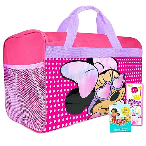 Disney Minnie Mouse Duffle Bag Set for Girls, Kids ~ 3 Pc Bundle With Minnie Carry On Travel Bag, Stickers, and Door Hanger | Minnie Mouse Gym and Sports Bag