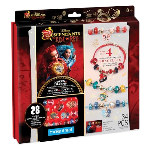 Make It Real: Descendants 4 Rise of Red - Queen of Charms - 34pc DIY Jewelry Kit, Make 4 Character Inspired Bracelets, Disney, Girls & Kids Ages 8+