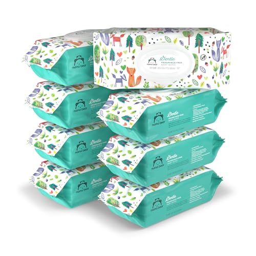 Amazon Brand - Mama Bear Gentle Fragrance Free Baby Wipes, Hypoallergenic, Sensitive Skin, Unscented, 800 Count (8 Packs of 100)